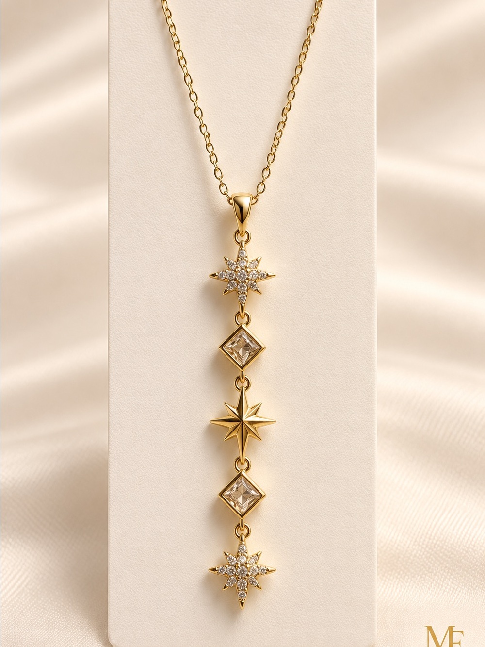 Gold Star and Crystal Drop Pendant Necklace - Women's Jewelry